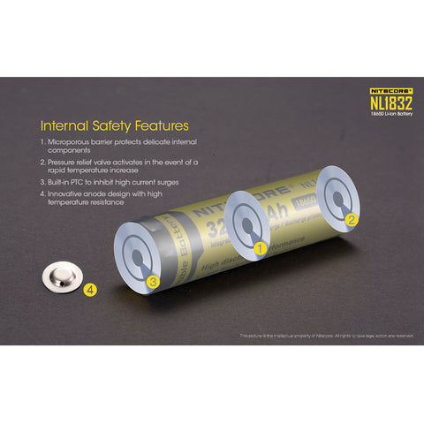 Nitecore NL1832 3200mAh Rechargeable 18650 Battery