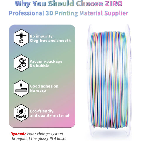 Ziro 3D Multicolor Stripes Silk PLA Filament, 1.75mm