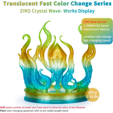 Ziro Rainbow/Gradient Transparent PLA 3D Printer Filament 1.75mm