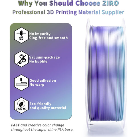 Ziro Rainbow/Gradient Silk PLA 3D Printer Filament 1.75mm