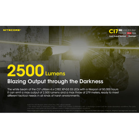 Flashlights & Headlamps - Nitecore CI7 White & Infrared/IR Dual Beam Flashlight (2500 Lumen | 18650 Lithium)