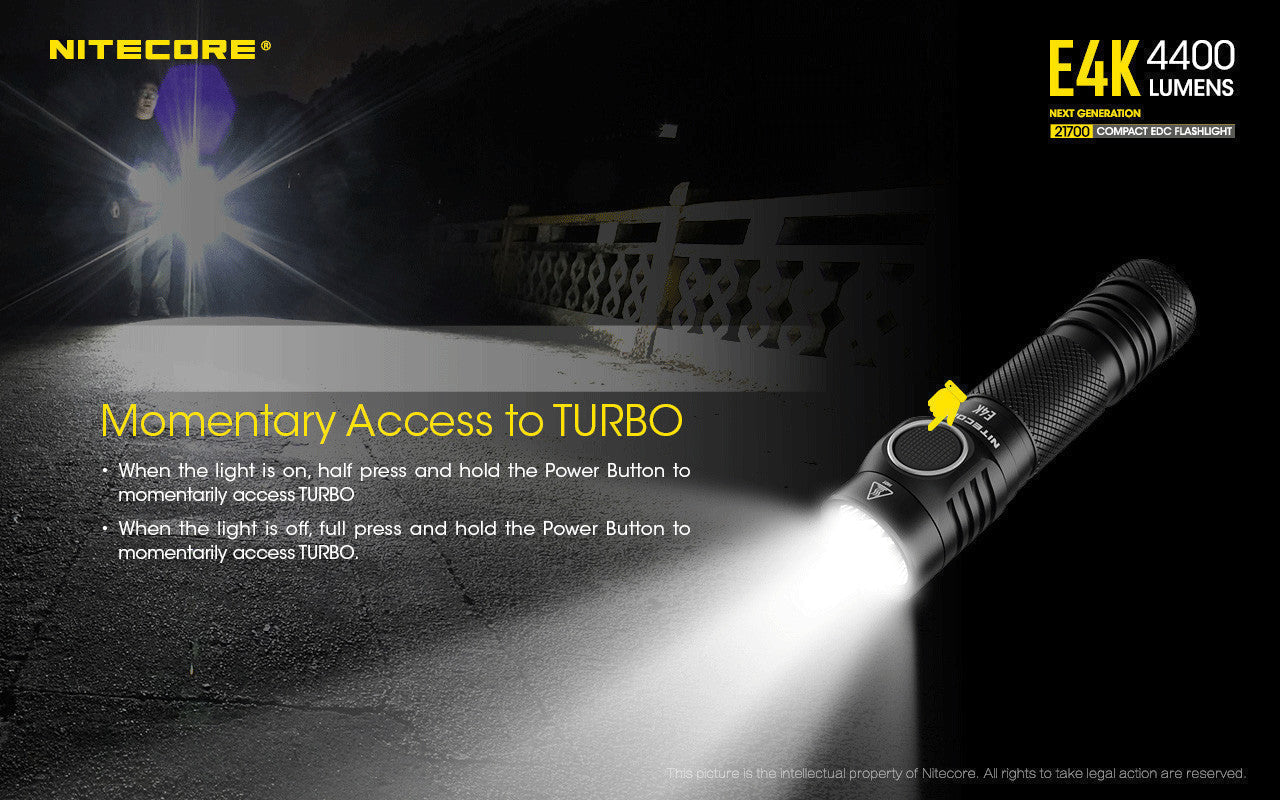 Flashlights & Headlamps - Nitecore E4K Compact EDC Flashlight W/ USB-C Rechargeable Battery ( 4400 Lumens | 21700 Lithium)