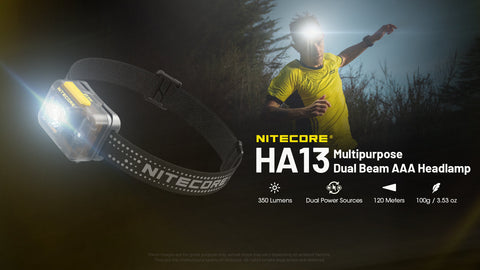 Flashlights & Headlamps - Nitecore HA13 Lightweight Headlamp W/ Aux. Red Beam
 (350 Lumens | 3xAAA)