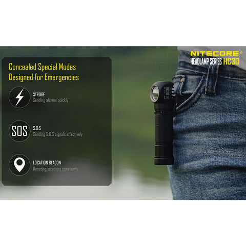 Flashlights & Headlamps - Nitecore HC30 Convertible Headlamp/Flashlight (1000 Lumens | 18650 Lithium)