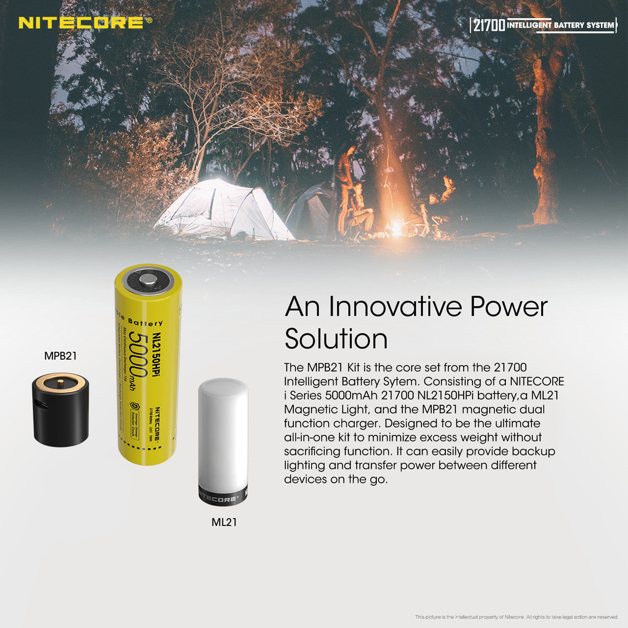 (USED/OPEN-BOX) Nitecore Intelligent 21700 Battery System with Lantern and Charger (80 Lumens | Rechargeable)