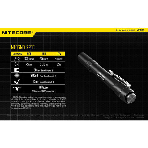 Flashlights & Headlamps - Nitecore MT06MD Nichia 219B LED Penlight (180 Lumens | 2xAAA)
