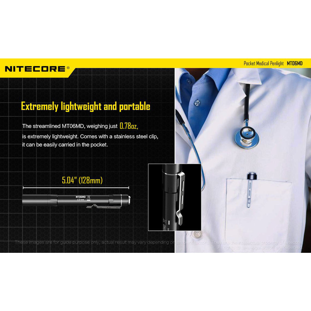 Flashlights & Headlamps - Nitecore MT06MD-PG Nichia 219B LED Penlight W/ Pupil Gauge (180 Lumens | 2xAAA)