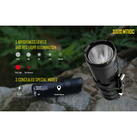 Flashlights & Headlamps - Nitecore MT10C Compact EDC Flashlight W/ Aux. Red Beam (920 Lumens | 18350 Lithium)