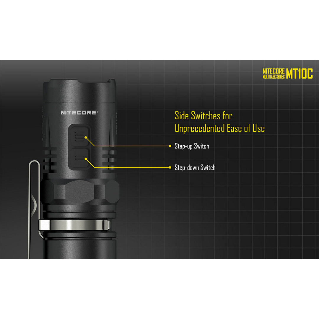 Flashlights & Headlamps - Nitecore MT10C Compact EDC Flashlight W/ Aux. Red Beam (920 Lumens | 18350 Lithium)