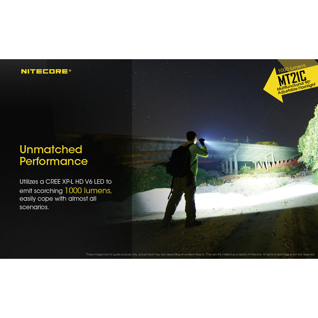 Flashlights & Headlamps - Nitecore MT21C Multifunctional 90 Degree Adjustable Flashlight (1000 Lumens | 18650 Lithium)