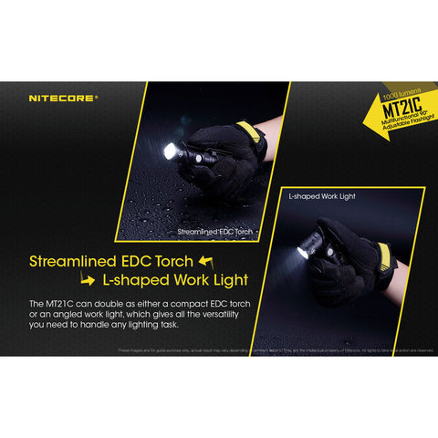 Flashlights & Headlamps - Nitecore MT21C Multifunctional 90 Degree Adjustable Flashlight (1000 Lumens | 18650 Lithium)