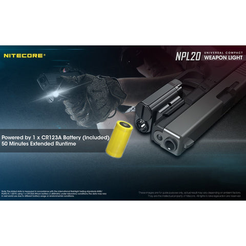 Flashlights & Headlamps - Nitecore NPL20 Compact Rail Mount FlashLight (460 Lumens | 1xCR123A Lithium)