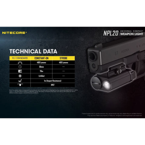 Flashlights & Headlamps - Nitecore NPL20 Compact Rail Mount FlashLight (460 Lumens | 1xCR123A Lithium)