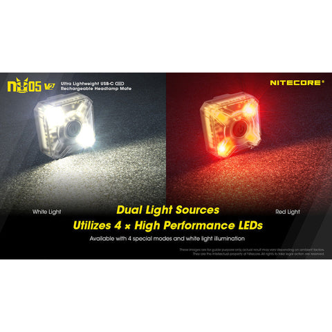 Flashlights & Headlamps - Nitecore NU05-V2 Red/White Safety And Signal Light Kit W/ Headstrap & Bike Mount