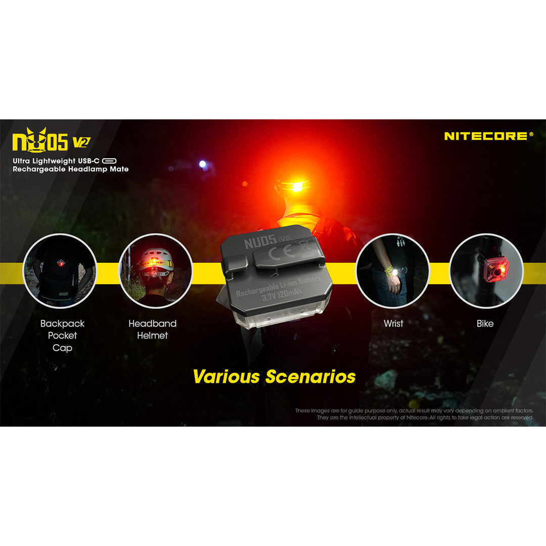 Flashlights & Headlamps - Nitecore NU05-V2 Red/White Safety And Signal Light (USB-C Rechargeable)