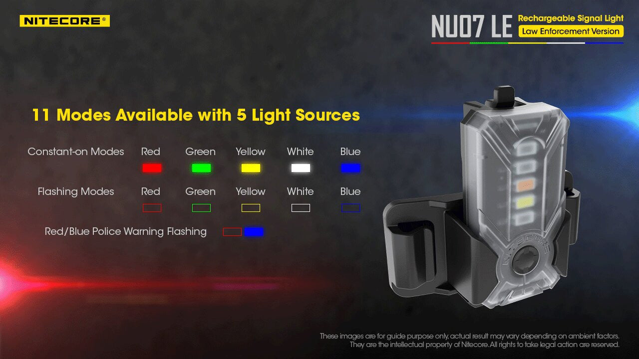 Flashlights & Headlamps - Nitecore NU07-LE 5-Color Signal Light For Helmet Or Molle Strap (USB-C Rechargeable)