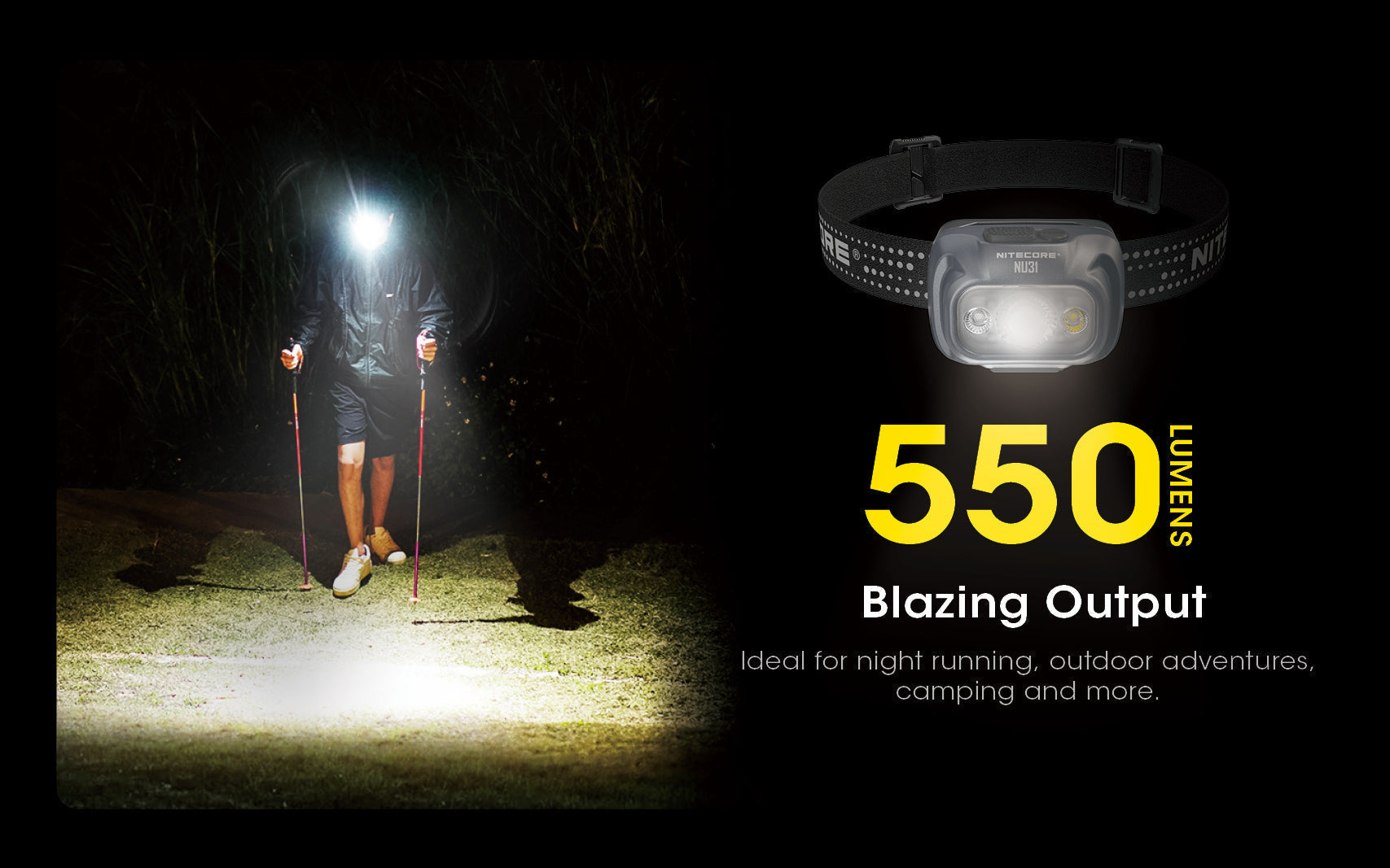 Flashlights & Headlamps - Nitecore NU31 Lightweight Headlamp W/ Aux. Red Beam (550 Lumens | USB-C Rechargeable)