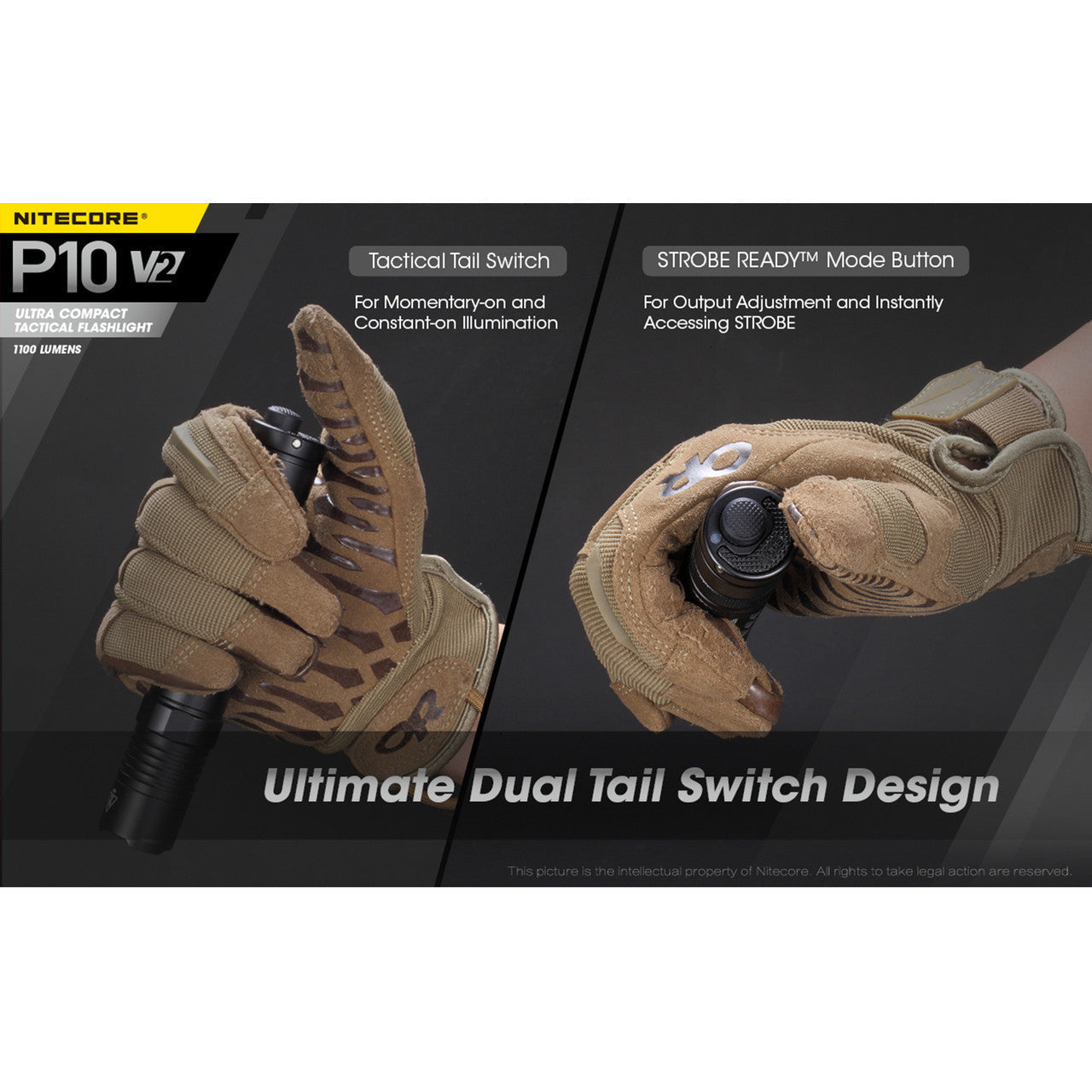 Flashlights & Headlamps - Nitecore P10-V2 Compact Tactical Flashlight (1100 Lumens | 18650 Lithium)