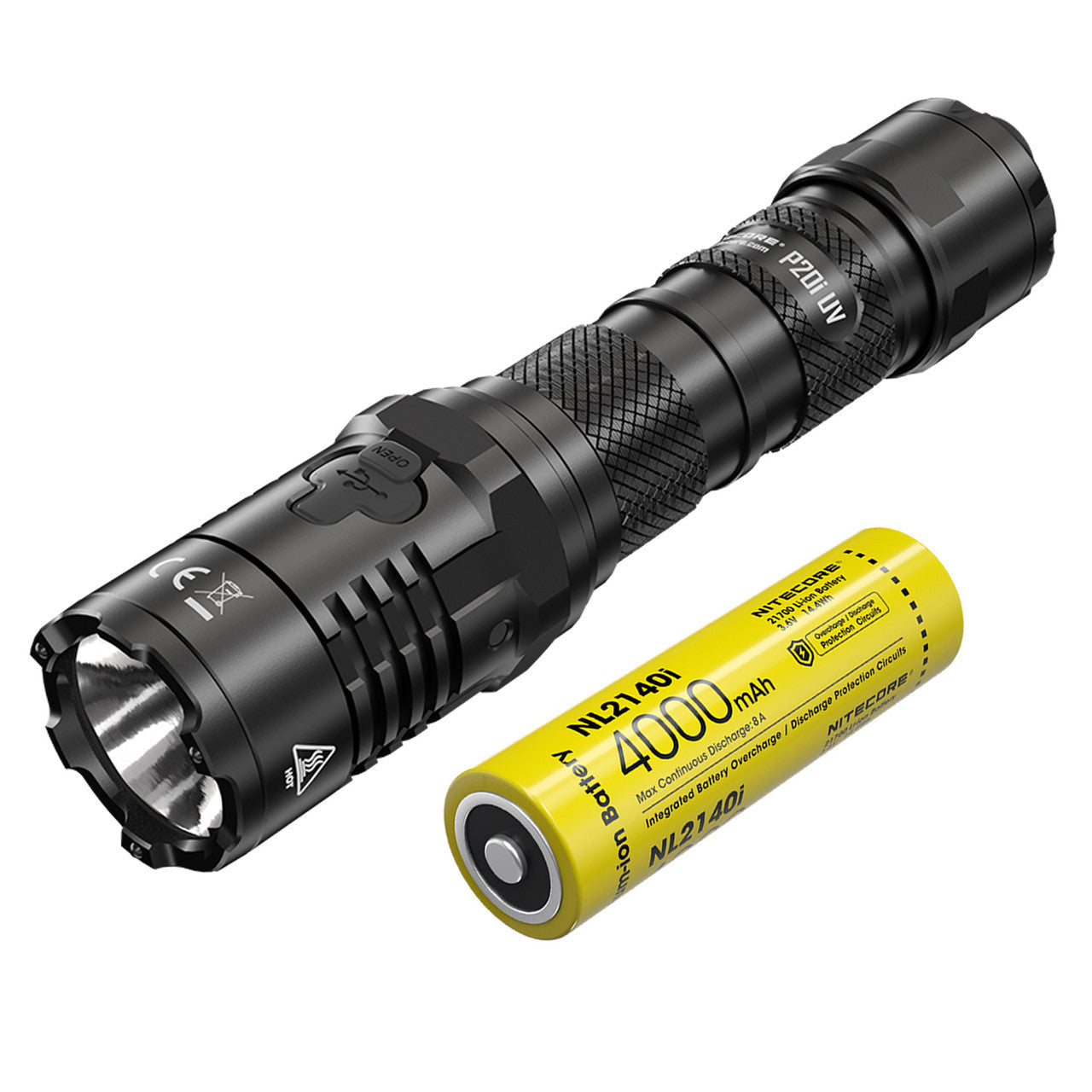Flashlights & Headlamps - Nitecore P20i-UV Tactical Flashlight W/ Aux. UV Beam (1800 Lumens | USB-C Rechargeable)