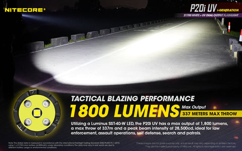 Flashlights & Headlamps - Nitecore P20i-UV Tactical Flashlight W/ Aux. UV Beam (1800 Lumens | USB-C Rechargeable)