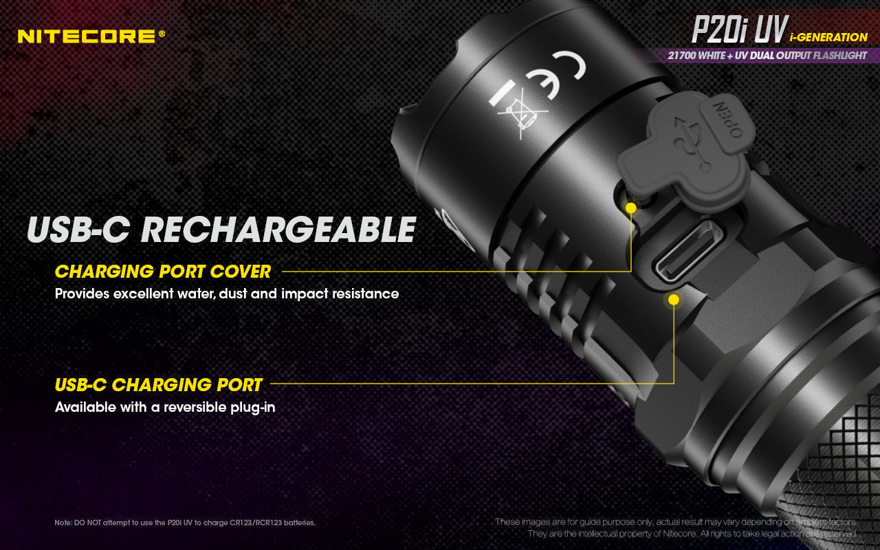 Flashlights & Headlamps - Nitecore P20i-UV Tactical Flashlight W/ Aux. UV Beam (1800 Lumens | USB-C Rechargeable)
