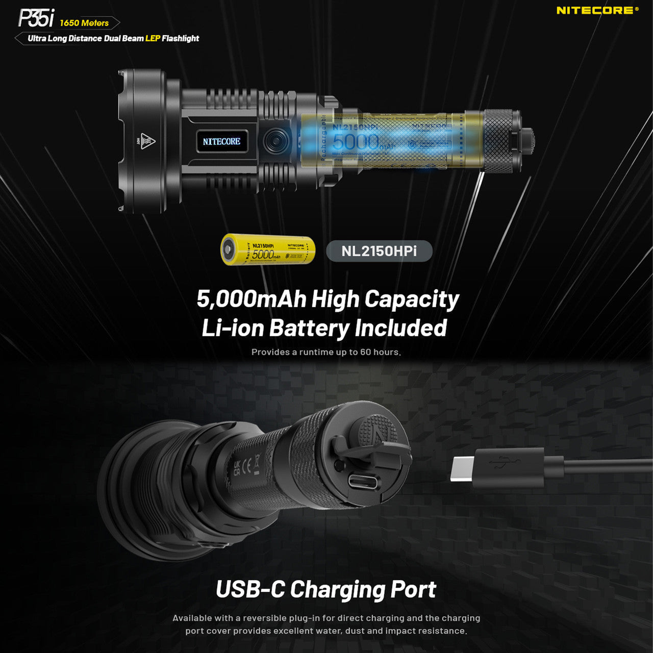 Flashlights & Headlamps - Nitecore P35i Long Throw LEP Flashlight (3000 Lumens | USB-C Rechargeable)