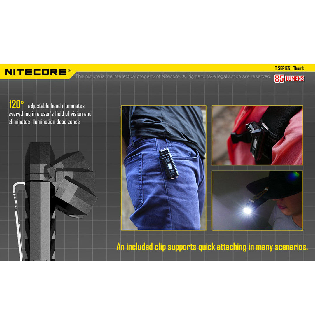 Flashlights & Headlamps - Nitecore THUMB Clip-On/Tiltable Keychain Light (85 Lumens | Rechargeable)