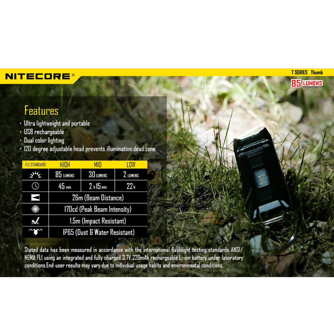 Flashlights & Headlamps - Nitecore THUMB Clip-On/Tiltable Keychain Light (85 Lumens | Rechargeable)
