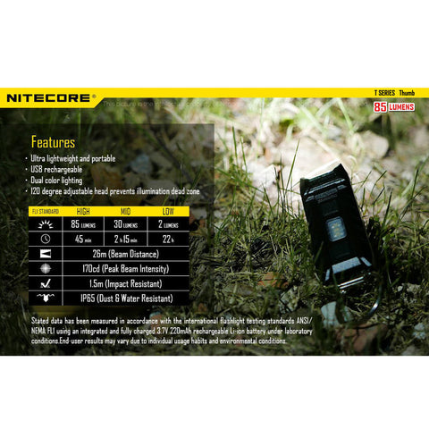 Flashlights & Headlamps - Nitecore THUMB Clip-On/Tiltable Keychain Light (85 Lumens | Rechargeable)
