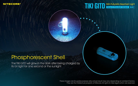 Flashlights & Headlamps - Nitecore TIKI GITD Keychain Light (300 Lumens | Rechargeable | Aux. 500mW UV Beam)