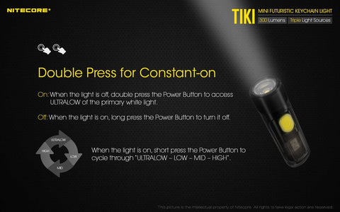 Flashlights & Headlamps - Nitecore TIKI GITD Keychain Light (300 Lumens | Rechargeable | Aux. 500mW UV Beam)