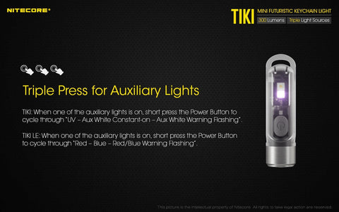 Flashlights & Headlamps - Nitecore TIKI GITD Keychain Light (300 Lumens | Rechargeable | Aux. 500mW UV Beam)