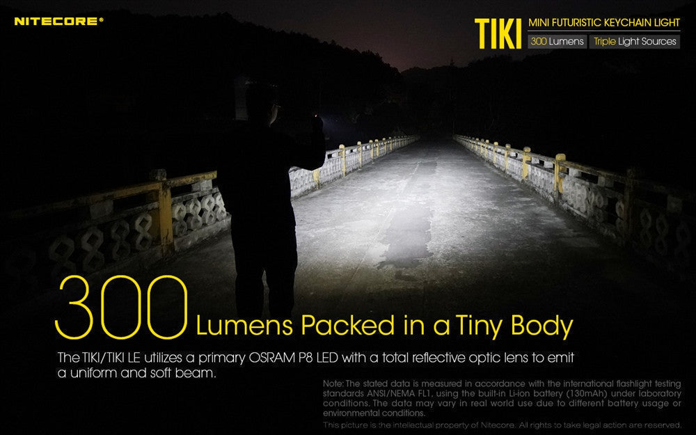 Flashlights & Headlamps - Nitecore TIKI GITD Keychain Light (300 Lumens | Rechargeable | Aux. 500mW UV Beam)