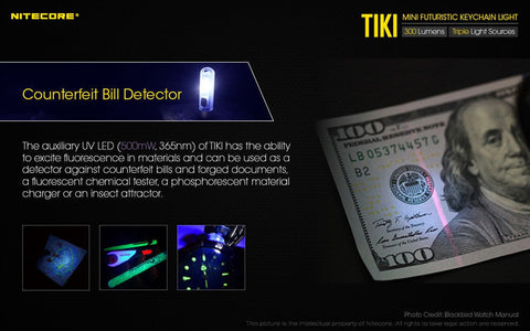 Flashlights & Headlamps - Nitecore TIKI GITD Keychain Light (300 Lumens | Rechargeable | Aux. 500mW UV Beam)