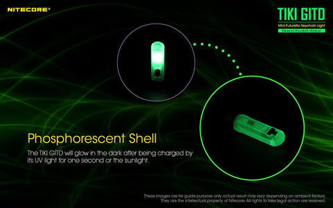 Flashlights & Headlamps - Nitecore TIKI GITD Keychain Light (300 Lumens | Rechargeable | Aux. 500mW UV Beam)
