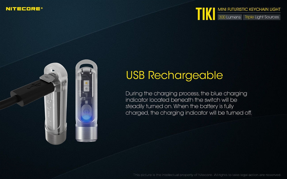 Flashlights & Headlamps - Nitecore TIKI Keychain Light W/ Aux. UV Beam (300 Lumens | USB Rechargeable)