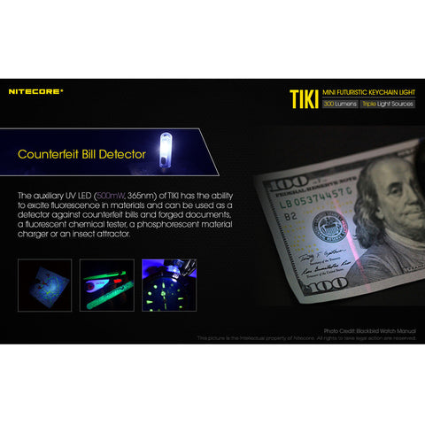 Flashlights & Headlamps - Nitecore TIKI Keychain Light W/ Aux. UV Beam (300 Lumens | USB Rechargeable)