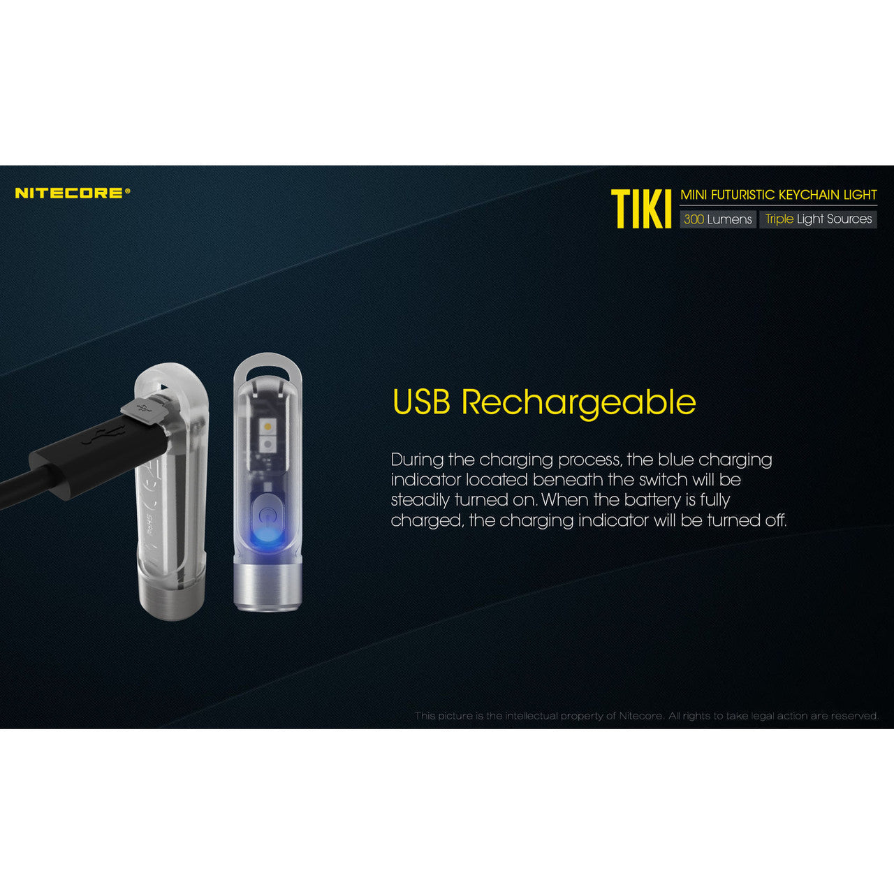 Flashlights & Headlamps - Nitecore TIKI Keychain Light W/ Aux. UV Beam (300 Lumens | USB Rechargeable)