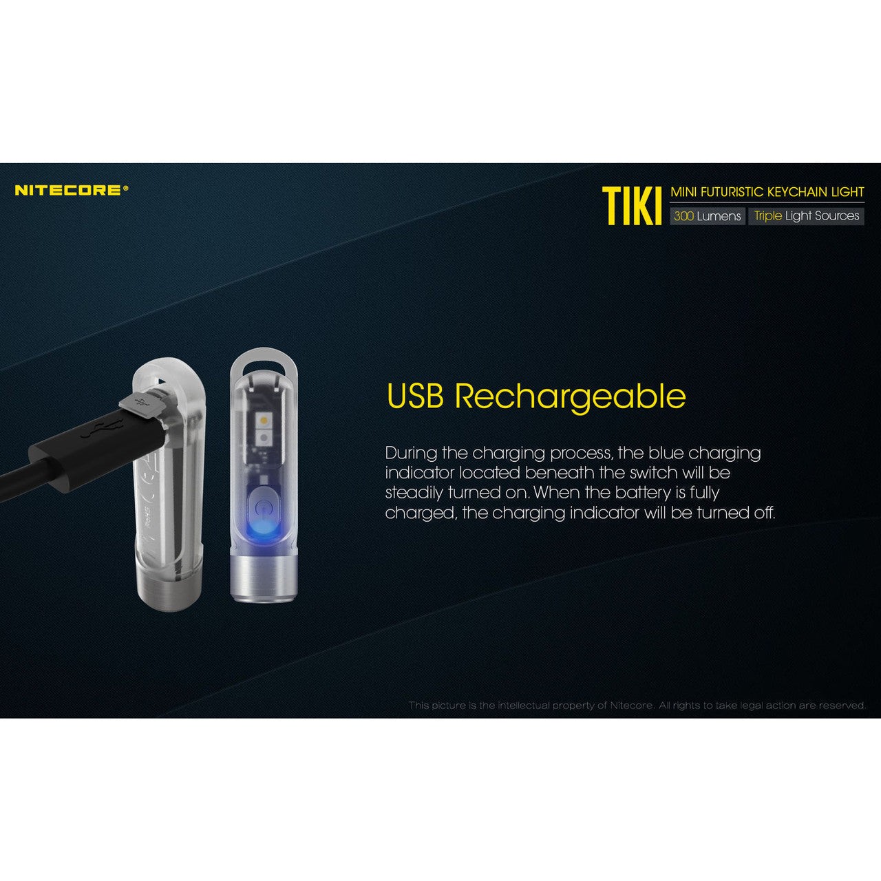 Flashlights & Headlamps - Nitecore TIKI LE Keychain Light W/ Aux. Red/Blue Beams (300 Lumens | USB Rechargeable)