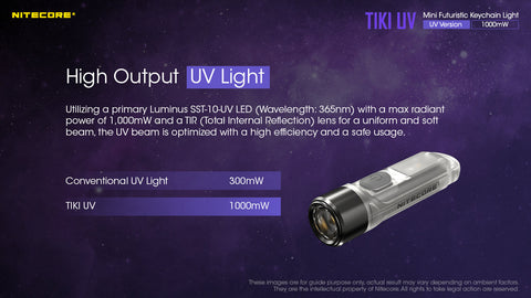 Flashlights & Headlamps - Nitecore TIKI UV 1000mv Rechargeable UV Keychain Flashlight Black Light