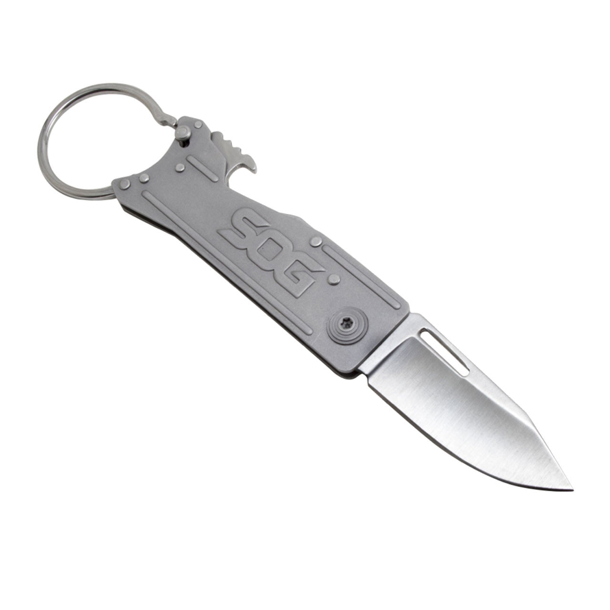 Knives & Tools - SOG KeyTron Keychain Knife, Satin W/ Straight Edge (#KT1001)