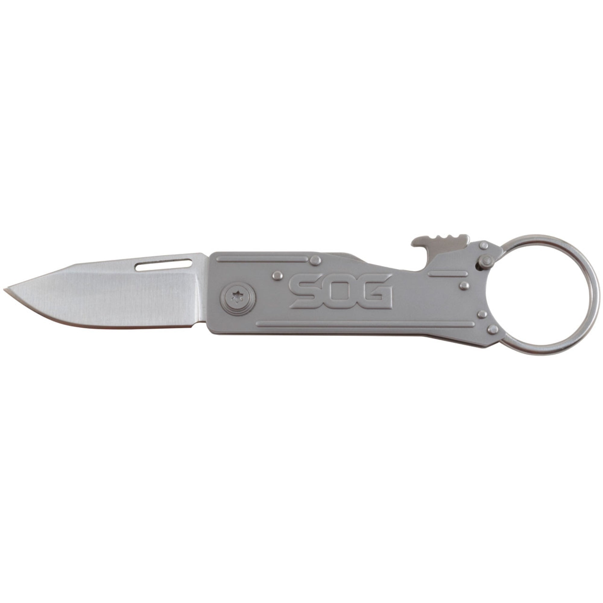 Knives & Tools - SOG KeyTron Keychain Knife, Satin W/ Straight Edge (#KT1001)