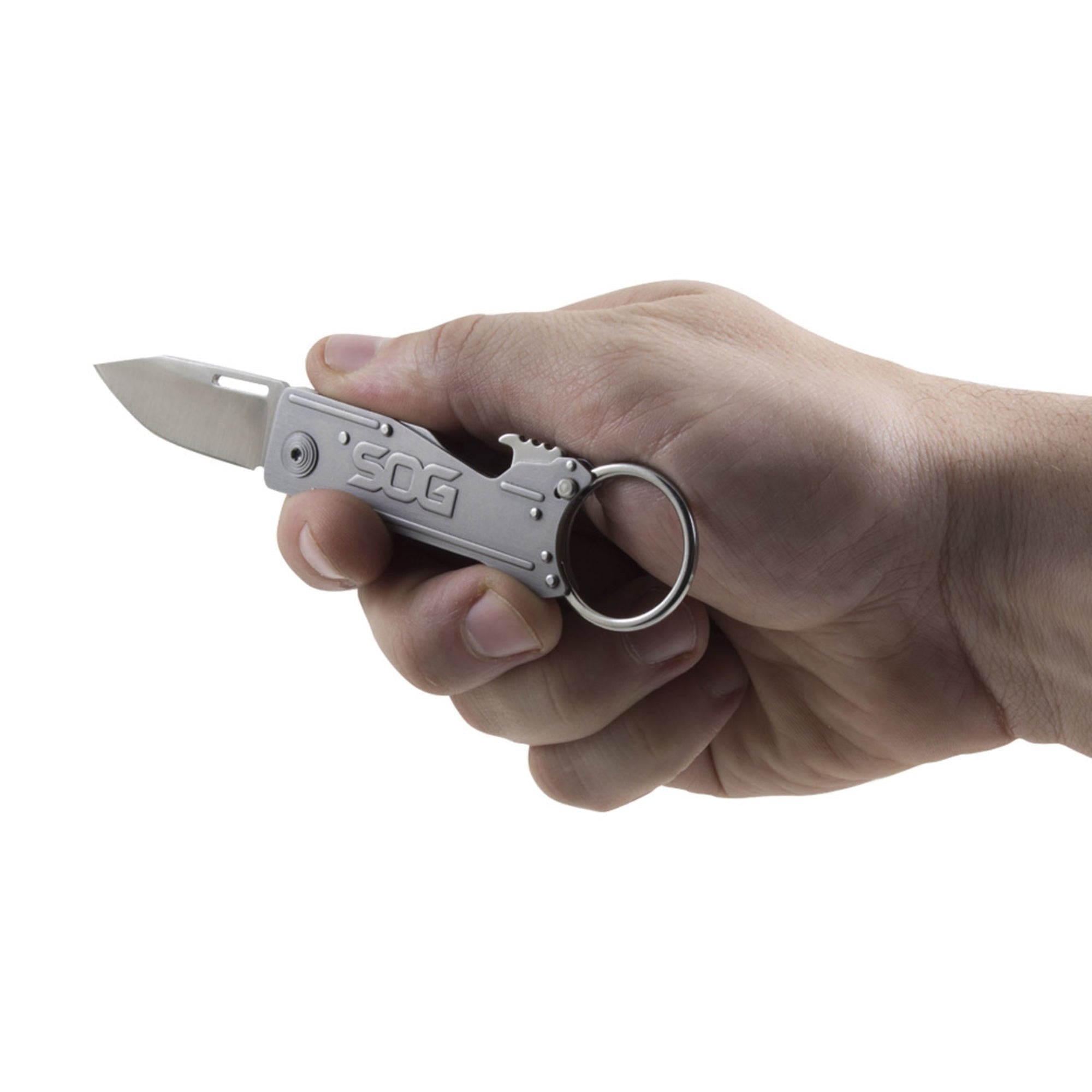 Knives & Tools - SOG KeyTron Keychain Knife, Satin W/ Straight Edge (#KT1001)