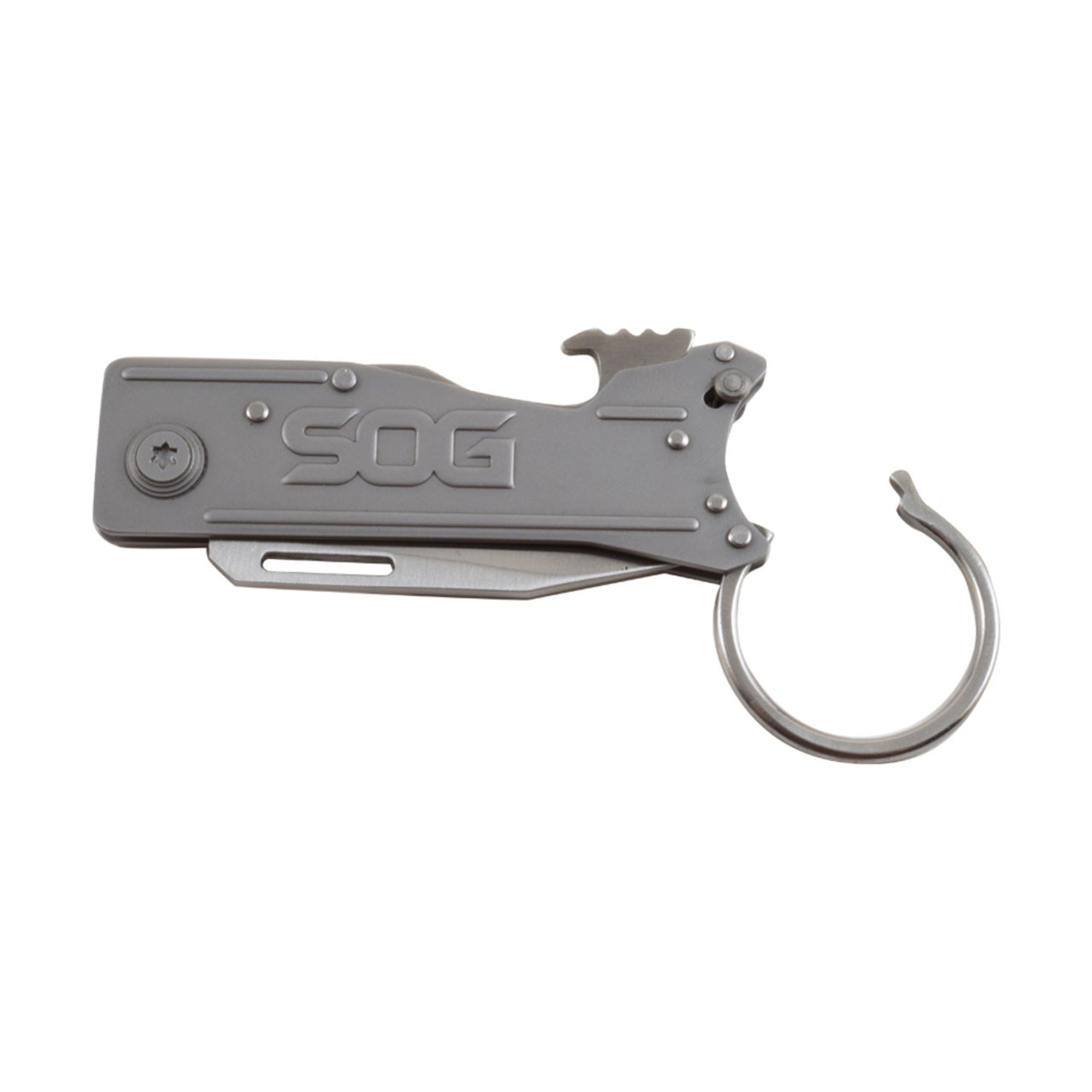 Knives & Tools - SOG KeyTron Keychain Knife, Satin W/ Straight Edge (#KT1001)