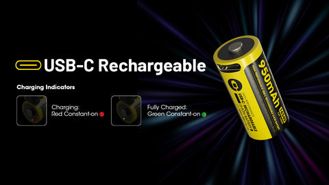 Nitecore NL169R 950mAh USB-C Rechargeable 16340 Li-Ion Battery